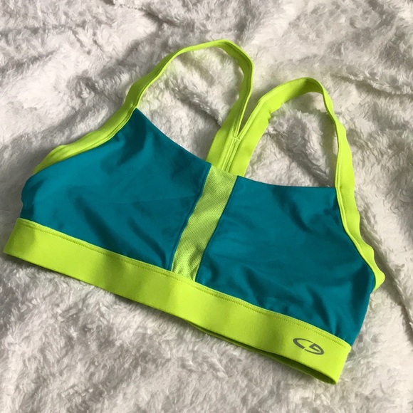 Champion Athletic Bra, Neon Teal & Yellow - Picture 1 of 3